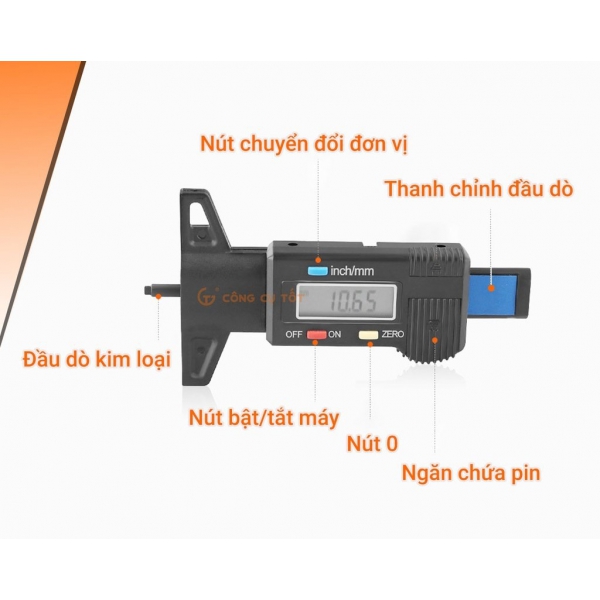 Dụng cụ đo độ sâu lốp bằng màn hình LCD (độ mòn của bánh xe)-chuyên dùng cho o tô TMS-1450